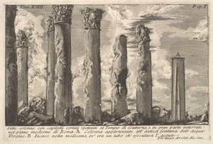 Syv søjler af Juturna-templet med korintiske hovedstæder. . . Sette colon..., 1700-tallet. af Giovanni Battista Piranesi