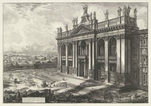 Sint-Jan van Lateranen te Rom Udsigt over facaden af ​​basilikaen S. Giovanni Laterano (...) (titel på objektet) Gezichten op Rom (serietitel) Udsigt over Rom designet og indgraveret af Giambattista Piranesi-arkitekten Ve (nez) iano (serietitel) af Giovanni-Battista Piranesi