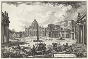 Sint-Pietersplein med de Sint-Pietersbasiliek te Vaticaanstad Udsigt over den store plads og Peterskirken (...) (titel på objektet) Gezichten op Rom (serietitel) Udsigt over Rom designet og indgraveret af Giambattista Piranesi-arkitekten Ve (nez) iano (s af Giovanni-Battista Piranesi