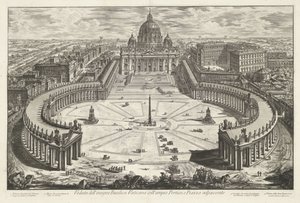 Sint-Pietersplein med de Sint-Pietersbasiliek te Vaticaanstad Udsigt over den berømte Vatikanbasilika med dens store Portico og tilstødende Piazza (titel på objektet) Gezichten op Rom (serietitel) Udsigt over Rom designet og indgraveret af Giambattista Pir