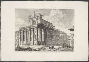 Tempel van Antoninus en Faustina te Rom Udsigt over Antoninus og Faustinas tempel i Campo Vaccino (titel på objektet) Gezichten op Rom (serietitel) Udsigt over Rom designet og indgraveret af Giambattista Piranesi-arkitekten Ve (nez) iano (serietitel) af Giovanni Battista Piranesi