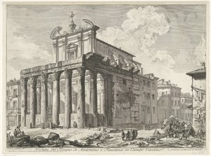 Tempel van Antoninus en Faustina te Rom Udsigt over Antoninus og Faustinas tempel i Campo Vaccino (titel på objektet) Gezichten op Rom (serietitel) Udsigt over Rom designet og indgraveret af Giambattista Piranesi-arkitekten Ve (nez) iano (serietitel) af Giovanni Battista Piranesi