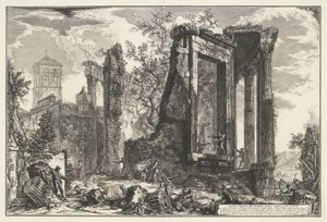 Tempel van Vesta en de Tempel van de Tiburtijnse Sibille i Tivoli En anden udsigt over Sibyllens tempel i Tivoli (titel på objektet) Gezichten op Rom (serietitel) Udsigt over Rom designet og indgraveret af Giambattista Piranesi-arkitekten Ve (nez) iano (se af Giovanni Battista Piranesi