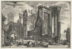 Tempel van Vesta en de Tempel van de Tiburtijnse Sibille i Tivoli En anden udsigt over Sibyllens tempel i Tivoli (titel på objektet) Gezichten op Rom (serietitel) Udsigt over Rom designet og indgraveret af Giambattista Piranesi-arkitekten Ve (nez) iano (se af Giovanni-Battista Piranesi