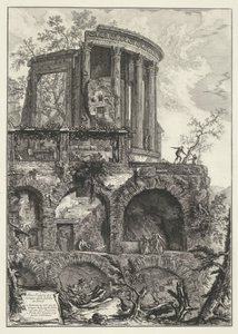 Tempel van Vesta te Tivoli En anden udsigt over Sibylltemplet i Tivoli (titel på objekt) Gezichten op Rom (serietitel) Udsigt over Rom designet og indgraveret af Giambattista Piranesi-arkitekten Ve (nez) iano (serietitel) af Giovanni-Battista Piranesi