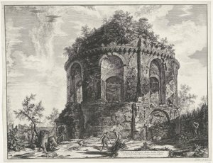 Hostetemplet ved Tivoli Udsigt over templet, kaldet della Tosse på Via Tiburtina, en kilometer nær Tivoli (titel på objektet) Gezichten op Rom (serietitel) Udsigt over Rom designet og indgraveret af Giambattista Piranesi-arkitekten Ve (nez) iano (seri) af Giovanni Battista Piranesi