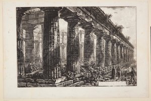 Neptuntemplet i Paestum, set fra siden og tegnet større end på den første tavle af Giovanni Battista Piranesi