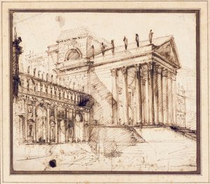 The Portico and Facade of an Elaborate Neo-Classical Buildingdani af Giovanni Battista Piranesi