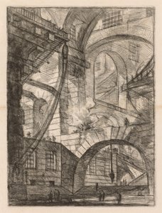 The Prisons: A Perspective of Arches with a Smoking Fire af Giovanni-Battista Piranesi
