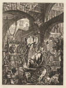 The Prisons: An Architectural Medly, med en mand på klippen i forgrunden af Giovanni Battista Piranesi