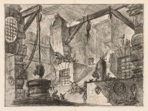 Fængslerne: Kolonnerede interiør med en bred trappe af Giovanni Battista Piranesi