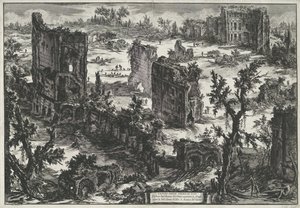 Thermen van Trajanus te Rom Udsigt over mejsebadene (...) (titel på objekt) Gezichten op Rom (serietitel) Udsigt over Rom designet og indgraveret af Giambattista Piranesi-arkitekten Ve (nez) iano (serietitel) af Giovanni Battista Piranesi