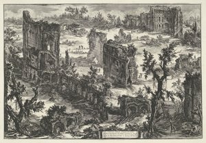 Thermen van Trajanus te Rom Udsigt over Terme di Tito (...) (titel på objekt) Gezichten op Rom (serietitel) Udsigt over Rom designet og indgraveret af Giambattista Piranesi-arkitekten Ve (nez) iano (serietitel) af Giovanni Battista Piranesi