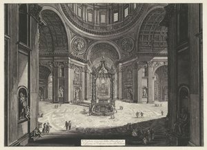 Transept van de Sint-Pietersbasiliek te Vaticaanstad Indvendigt billede af Peterskirken i Vatikanet nær Tribuna (titel på objektet) Gezichten op Rom (serietitel) Udsigt over Rom designet og indgraveret af Giambattista Piranesi-arkitekten Ve ( af Giovanni-Battista Piranesi