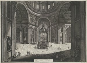 Transept van de Sint-Pietersbasiliek te Vaticaanstad Indvendigt billede af Peterskirken i Vatikanet nær Tribuna (titel på objektet) Gezichten op Rom (serietitel) Udsigt over Rom designet og indgraveret af Giambattista Piranesi-arkitekten Ve ( af Giovanni-Battista Piranesi