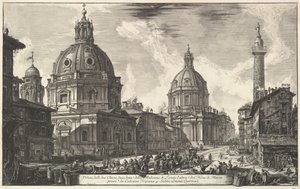 To kirker nær Trajans søjle, S. Maria di Loreto og Santissimo Nome di Maria Ve ..., ca. 1762. af Giovanni Battista Piranesi