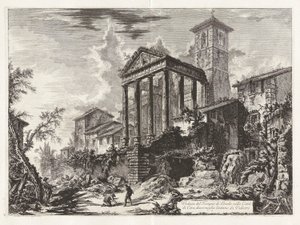 Udsigt over Herkules-templet i byen? di Cora, ti miles væk fra Velletri (Udsigt over Hercules-templet ved Cori, Ti Miles Afstand fra Velletri), fra Vedute di Roma (Udsigt over Rom) af Giovanni Battista Piranesi