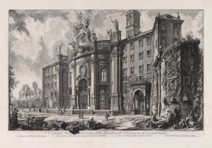 Udsigt over Det Hellige Kors Basilika i Jerusalem (Udsigt over Fa? Ade af Basilikaen for Det Hellige Kors i Jerusalem), fra Vedute di Roma (Udsigt over Rom) af Giovanni-Battista Piranesi