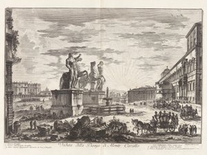 Udsigt over Piazza di Monte Cavallo (Udsigt over Piazza di Monte Cavallo [nu Piazza del Quirinale med Quirinalpaladset]), fra Vedute di Roma (Udsigt over Rom) af Giovanni Battista Piranesi