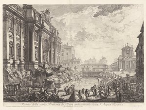 Udsigt over den store Trevi-fontæne, tidligere kendt som l af Giovanni-Battista Piranesi