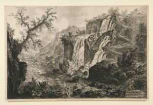 Udsigt over de små vandfald i Tivoli fra Vedute di Roma af Giovanni Battista Piranesi