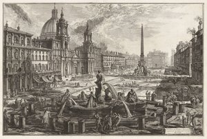Udsigt over Piazza Navona over ruinerne af Circus Agonalis [Domitians cirkus], fra Vedute di Roma (Udsigter over Rom) af Giovanni Battista Piranesi