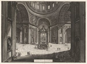 Indvendig udsigt over Basilica Saint Peter af Giovanni-Battista Piranesi