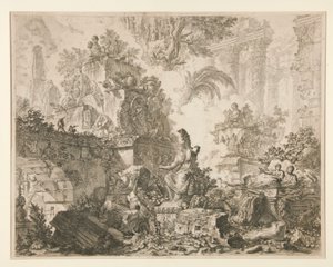 Udsigt over Rom: Frontispice med statue af Minerva af Giovanni-Battista Piranesi