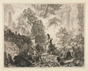 Udsigt over Rom: Frontispice med statue af Minerva af Giovanni-Battista Piranesi
