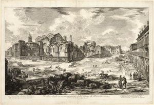 Udsigt over synlige rester af Diocletians bade, fra udsigt over Rom af Giovanni Battista Piranesi