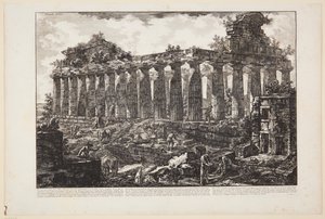 Udsigt over et andet tempel i byen Paestum, som almindeligvis menes at have været viet til Juno [...] af Giovanni Battista Piranesi