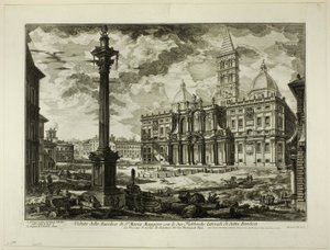 Udsigt over basilikaen S. Maria Maggiore med dens to flankerende vinger, fra udsigt over Rom af Giovanni-Battista Piranesi