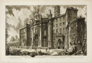Udsigt over facaden af basilikaen S. Croce i Gerusalemme [det hellige kors i Jerusalem], fra udsigt over Rom af Giovanni-Battista Piranesi