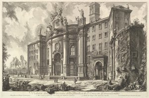 Udsigt over facaden af basilikaen S. Croce i Gerusalemme [det hellige kors i Jerus..., ca. 1750. af Giovanni Battista Piranesi