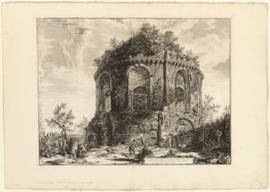 Udsigt over den såkaldte Tempio della Tosse (Hostens tempel) på Via Tiburtina en kilometer fra Tivoli, fra udsigt over Rom af Giovanni Battista Piranesi