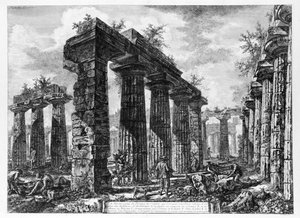 Udsigt over templerne i Paestum (litho) af Giovanni Battista Piranesi