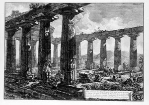 Udsigt over templerne i Paestum (litho) af Giovanni Battista Piranesi