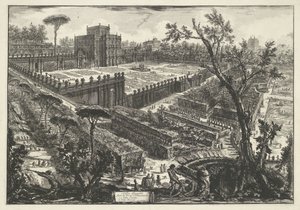 Villa Doria Pamphili te Rom Villa Panfili uden for Porta S. Pancrazio (titel på objekt) Gezichten op Rom (serietitel) Udsigt over Rom designet og indgraveret af Giambattista Piranesi-arkitekten Ve (nez) iano (serietitel) af Giovanni Battista Piranesi