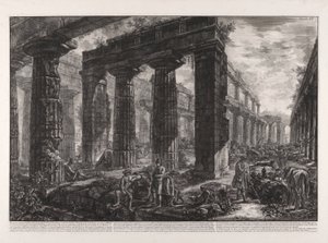 Indvendigt billede af Neptuntemplet beskrevet på plade X af Giovanni-Battista Piranesi