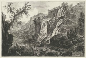 Watervallen te Tivoli Udsigt over Cascatelle i Tivoli (titel på objekt) Gezichten op Rom (serietitel) Udsigt over Rom designet og indgraveret af Giambattista Piranesi-arkitekten Ve (nez) iano (serietitel) af Giovanni Battista Piranesi