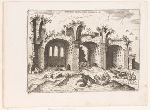 Gezicht op de Basilica van Maxentius te Rom Udsigt over ruinerne af Fredens tempel (titel på objektet) Romerske ruiner (serietitel) Nogle vigtige monumenter fra romersk oldtid (...) (serietitel)