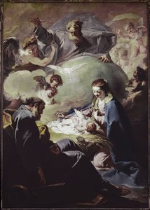 Fødsel med den Almægtige og Helligånden. (olie på lærred, omkring 1740) af Giovanni Battista Pittoni
