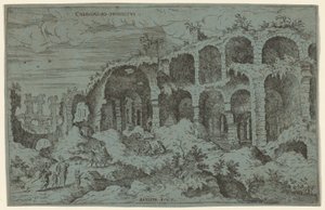 Colossaei. Ro. Prospekt. 3 (Tredje udsigt over Colosseum i Rom) af Giovanni Battista Pittoni, after Hieronymus Cock