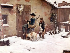 Tilbage fra jagten. Maleri af G.Quadrone. 1890 Milano