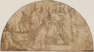 En pave, der indvier en biskop: studere til en lunette af Giovanni Battista Ricci