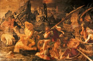 Søkamp, fresco Gallery of Francis I, Chateau de Fontainebleau (et verdensarvssted af UNESCO af Giovanni Battista Rosso Fiorentino