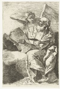 Evangelist Matthew med engel Fire evangelister (serietitel) af Giovanni Battista Tiepolo (attributed to)