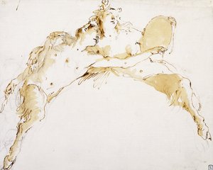 En faun, hans venstre arm udstrakt, og en faunesse, der holder en tambur, af Giovanni Battista Tiepolo