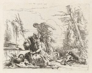 En kvinde med sine arme i lænker og fire andre figurer, fra Vari capricci (Various Capriccios) af Giovanni Battista Tiepolo