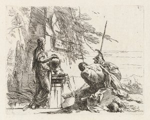 En kvinde med hænderne på en vase, en soldat og en slave, fra Vari capricci (Various Capriccios) af Giovanni Battista Tiepolo
